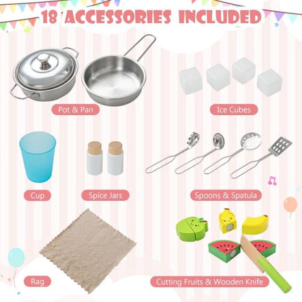 Wooden Pretend Play Kitchen Set, Pink White, Ages 3–6