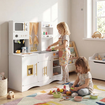 Wooden Pretend Play Kitchen Set with Microwave & Coffee Maker