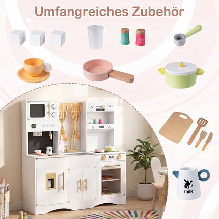 Wooden Pretend Play Kitchen Set with Microwave & Coffee Maker