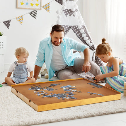 Holzpuzzletisch mit 4 Schubladen, 80 x 65 cm
