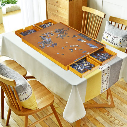 Holzpuzzletisch mit 4 Schubladen, 80 x 65 cm