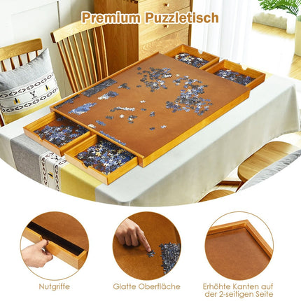 Holzpuzzletisch mit 4 Schubladen, 80 x 65 cm