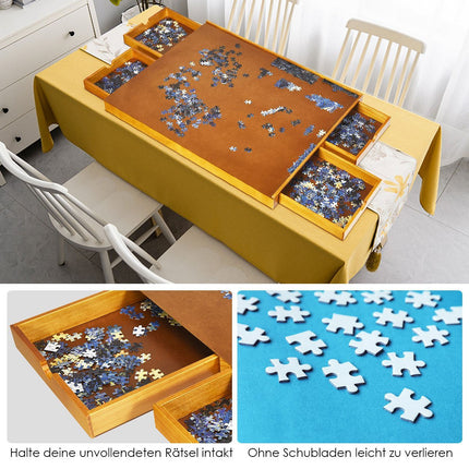 Holzpuzzletisch mit 4 Schubladen, 80 x 65 cm