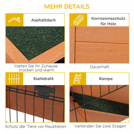Holz-2-Etagen-Kaninchenstall mit Außendach