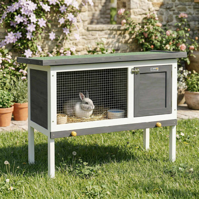Wooden Rabbit Hutch with Asphalt Roof, 90x45x65 cm, Grey