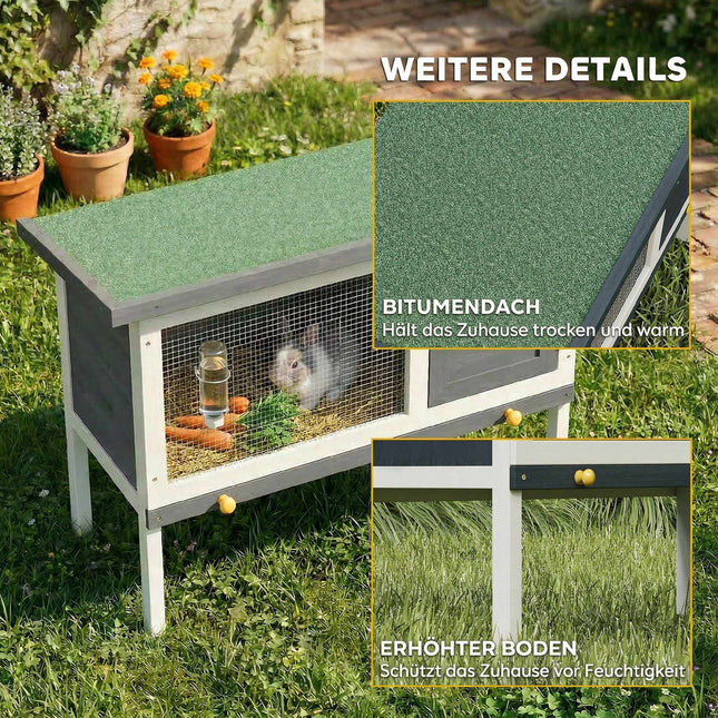 Wooden Rabbit Hutch with Asphalt Roof, 90x45x65 cm, Grey