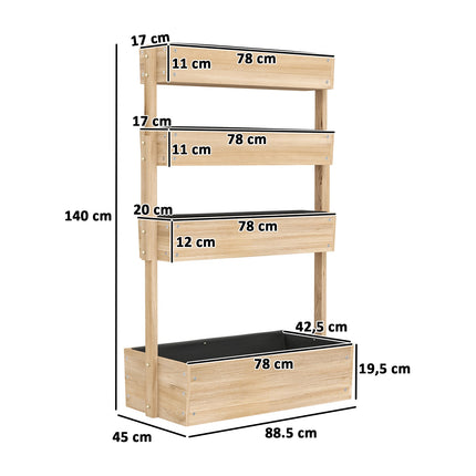 Hochbeet aus Holz mit Drainage, 4 Ebenen, 88x45x140 cm