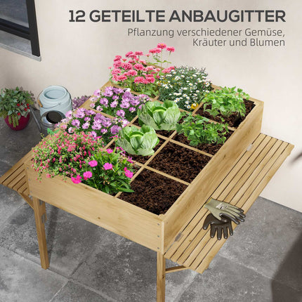 Hochbeet aus Holz mit 12 Unterteilungen und Frühbeetaufsatz