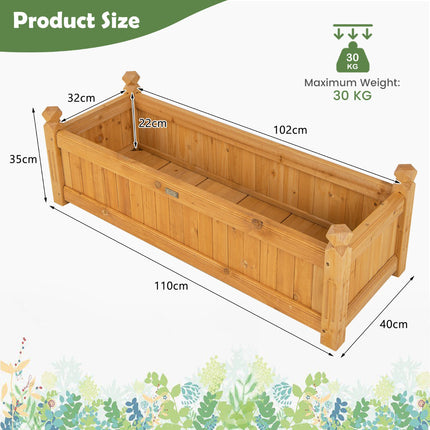 Pflanzbeet aus Holz 110 x 40 x 35 cm, Drainage