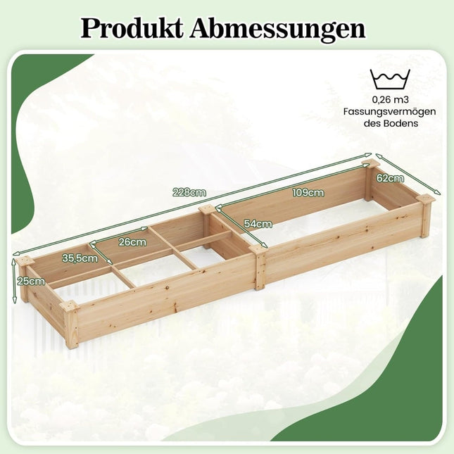 Hochbeet aus Holz mit 2 Pflanzkästen, 228x62x25 cm