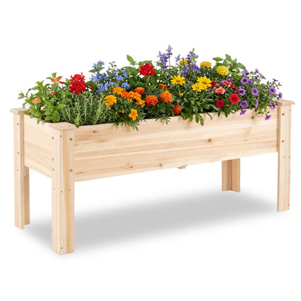 Hölzernes Hochbeet mit Beinen und Drainagelöchern