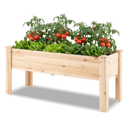 Hölzernes Hochbeet mit Beinen und Drainagelöchern