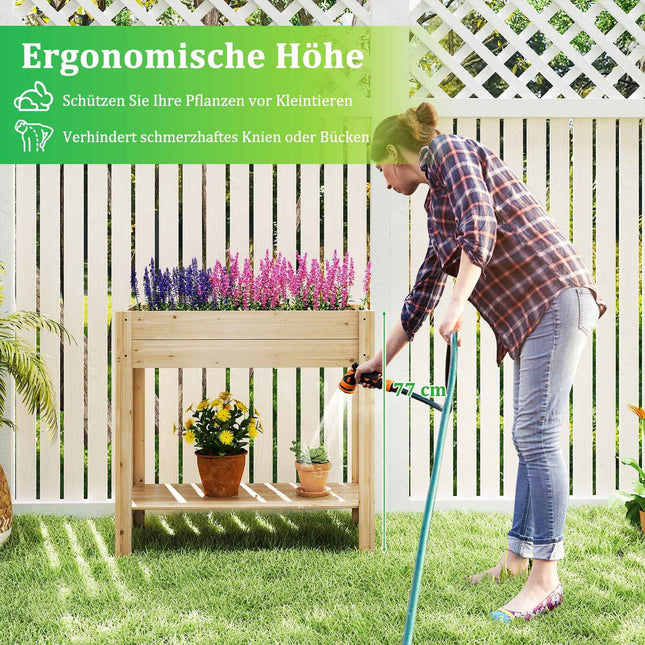 Hochbeet aus Holz mit Ablage und Drainage