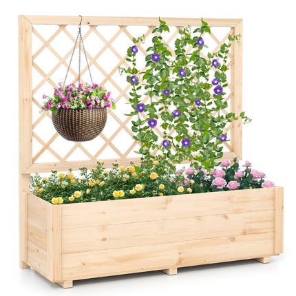 Wooden Raised Garden Bed with Trellis, Drainage, 98x35x101 cm