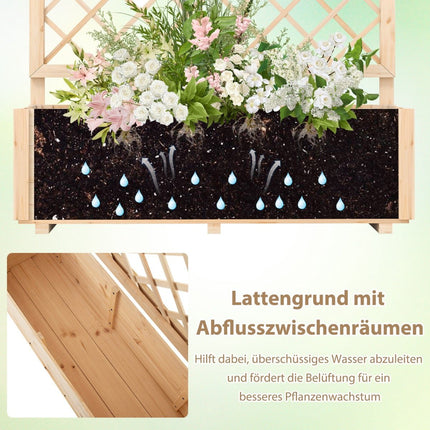 Wooden Raised Garden Bed with Trellis, Drainage, 98x35x101 cm