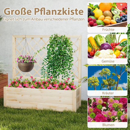 Wooden Raised Garden Bed with Trellis, Drainage, 98x35x101 cm