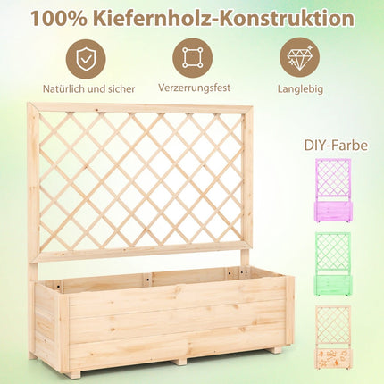 Wooden Raised Garden Bed with Trellis, Drainage, 98x35x101 cm