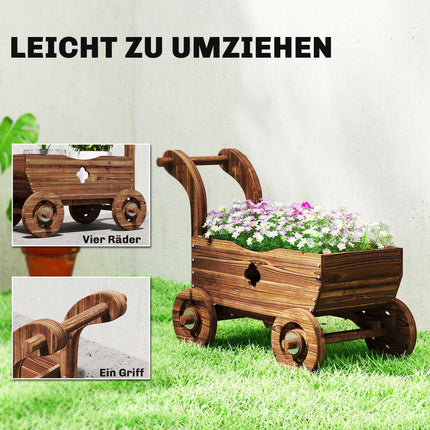 Pflanzwagen aus Holz mit Rädern – 68 x 38 x 52 cm