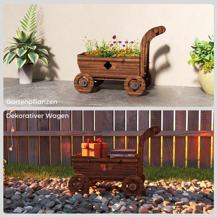 Pflanzwagen aus Holz mit Rädern – 68 x 38 x 52 cm