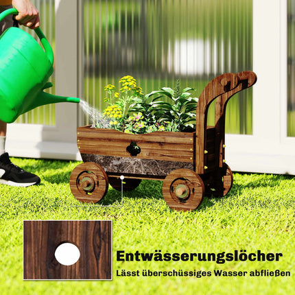 Pflanzwagen aus Holz mit Rädern – 68 x 38 x 52 cm