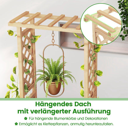 Hölzernes Hochbeet mit Spalier und Ablauflöchern