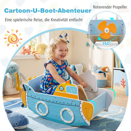 Wooden Rocking Boat for Kids with Rotating Propeller