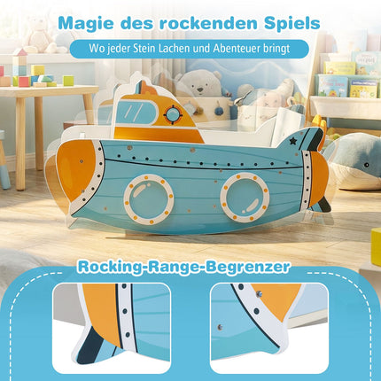 Wooden Rocking Boat for Kids with Rotating Propeller