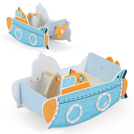 Wooden Rocking Boat for Kids with Rotating Propeller