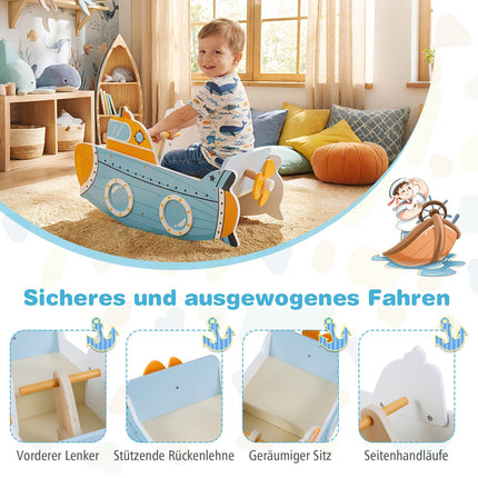 Wooden Rocking Boat for Kids with Rotating Propeller