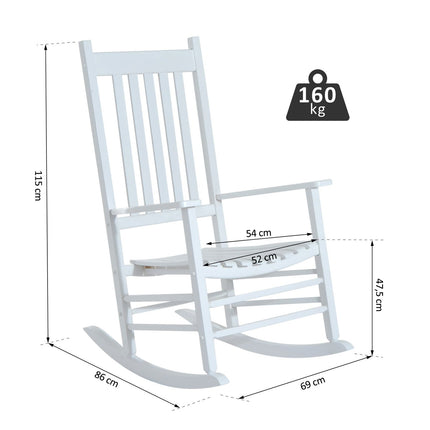 Houten Schommelstoel Met Armleuning Schommelstoel Relaxstoel Tuinstoel Wit 69 X 86 X 115 Cm