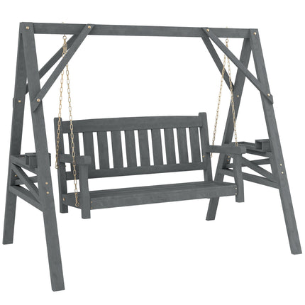 Holzschaukelstuhl für 2 Personen, ergonomisch, Grau, 250 kg Tragkraft