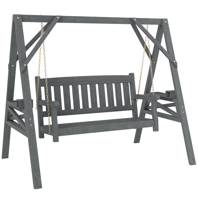 Holzschaukelstuhl für 2 Personen, ergonomisch, Grau, 250 kg Tragkraft