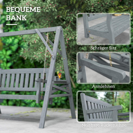 Holzschaukelstuhl für 2 Personen, ergonomisch, Grau, 250 kg Tragkraft
