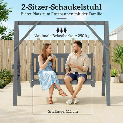 Holzschaukelstuhl für 2 Personen, ergonomisch, Grau, 250 kg Tragkraft