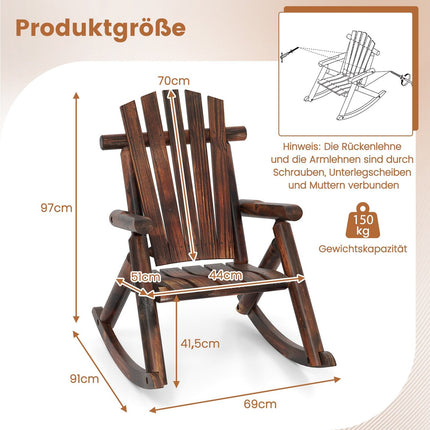 Hölzerner Schaukelstuhl mit hoher Rückenlehne und Lattenrostsitzfläche