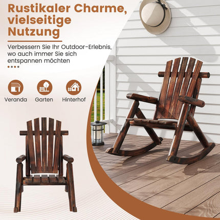 Hölzerner Schaukelstuhl mit hoher Rückenlehne und Lattenrostsitzfläche