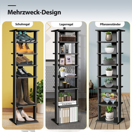 Schuhregal aus Holz, 8 Etagen, Schuhregal, Schuh-Organizer, vertikal, 27,5 x 26,5 x 110 cm, Schwarz