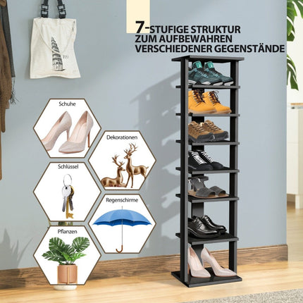 Schuhregal aus Holz, 8 Etagen, Schuhregal, Schuh-Organizer, vertikal, 27,5 x 26,5 x 110 cm, Schwarz