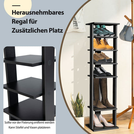 Schuhregal aus Holz, 8 Etagen, Schuhregal, Schuh-Organizer, vertikal, 27,5 x 26,5 x 110 cm, Schwarz