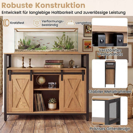 Wooden Sideboard with Metal Frame, Sliding Doors & Shelves