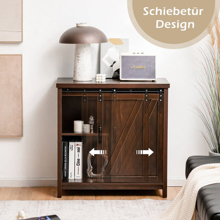 Wooden Sideboard with Sliding Doors & 4 Shelves, 80x40x82cm