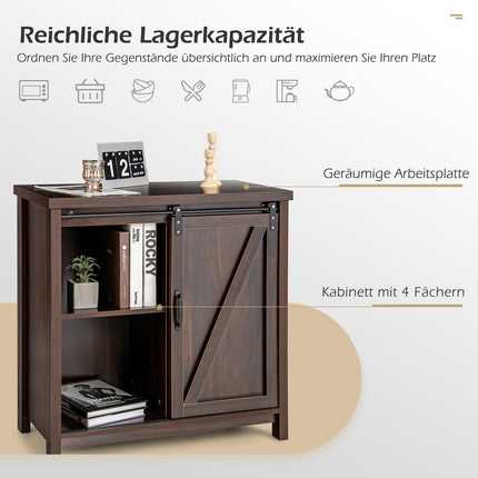 Wooden Sideboard with Sliding Doors & 4 Shelves, 80x40x82cm