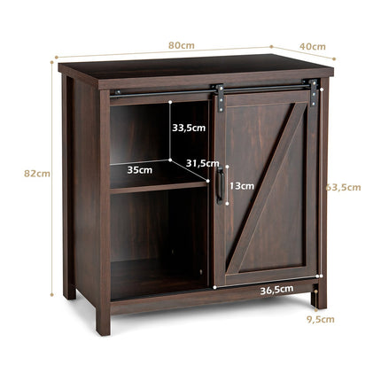 Wooden Sideboard with Sliding Doors & 4 Shelves, 80x40x82cm