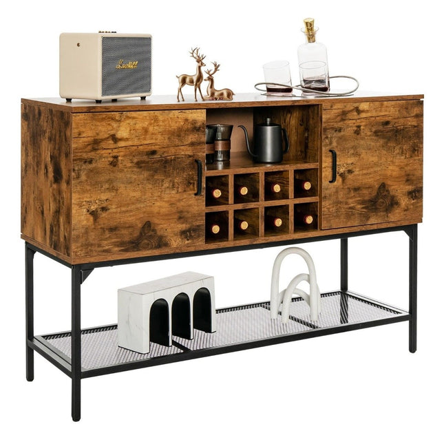 Sideboard aus Holz mit Weinregal &amp; Türen Küchenschrank 120 x 40 x 85 cm Rustikal Braun