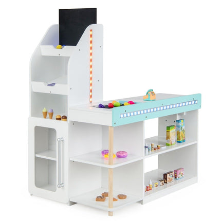 Hölzernes Supermarkt-Spielset mit Einkaufswagen & Kreidetafel
