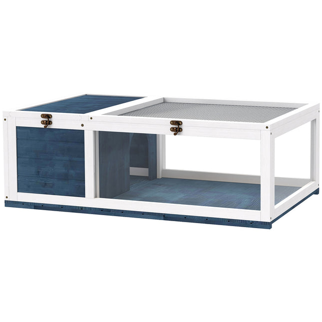 Schildkrötenhaus aus Holz mit aufklappbarem Dach, 91x60,5x32 cm, Blau