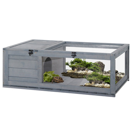 Schildkrötenhaus aus Holz mit aufklappbarem Dach, 91x60,5x32 cm, Grau