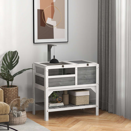 Wooden Tortoise House with Shelf and Lamp Holder, Acrylic Windows, Light Grey
