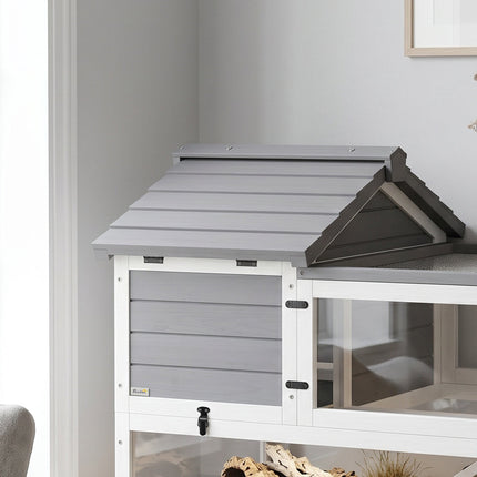 Wooden Tortoise House with Two Levels and Lamp Holder