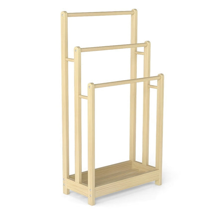 Wooden Towel Rack with 3 Bars and Shelf, Anti-Tip Design